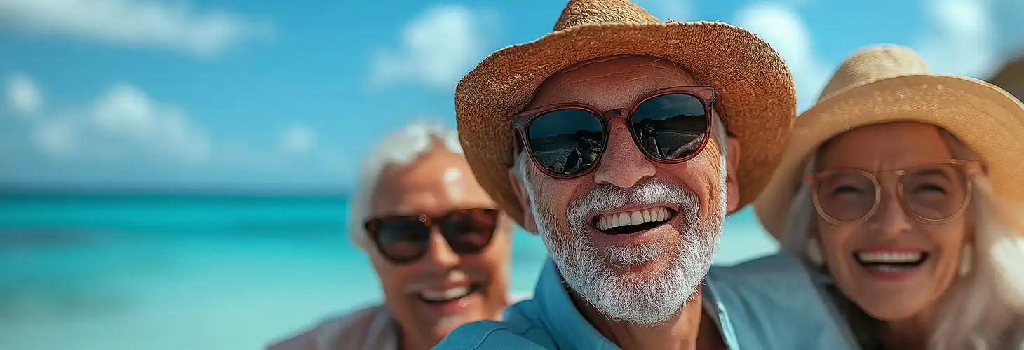 Best Ager genießen Sommerurlaub am Strand mit Sonne
