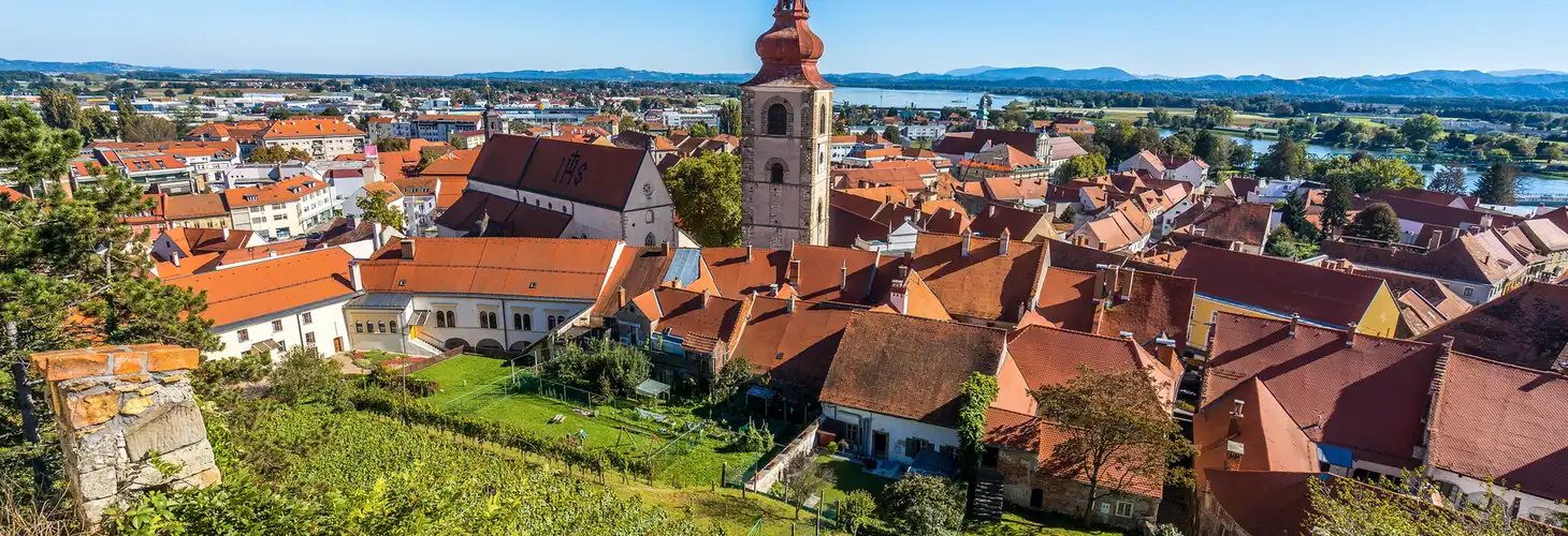 Blick von den Weinberge auf Ptuj