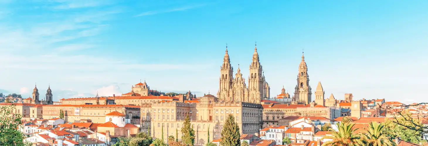 Panorama über die Altstadt von Santiago de Compostela, Jakobsweg, Nordspanien, Spanien