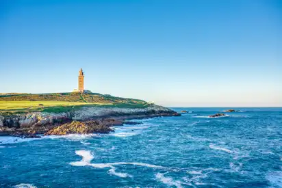 Blick auf den Herkulesturm, A Coruña, Galicien, Spanien