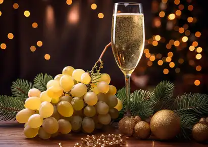 Trauben und ein Glas Sekt am Silvester Abend