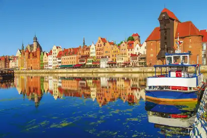 Hafen von Mottlau mit Altstadt von Danzig, Polen