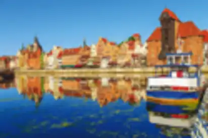 Hafen von Mottlau mit Altstadt von Danzig, Polen