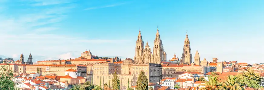 Panorama über die Altstadt von Santiago de Compostela, Jakobsweg, Nordspanien, Spanien