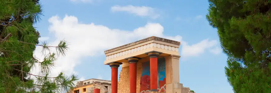 Ansicht von alten Ruinen vom Palast von Knossos, Kreta, Griechenland