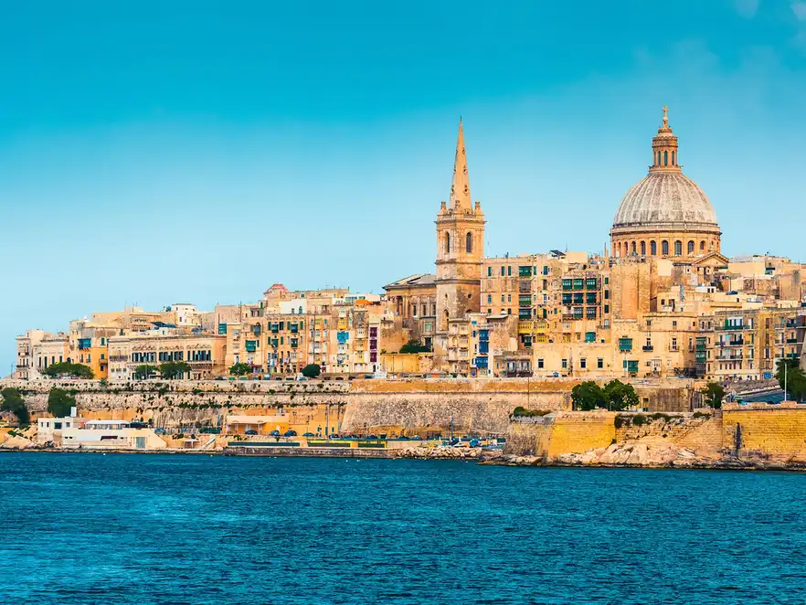 Blick auf den Hafen von Marsamxett und Valletta, Malta