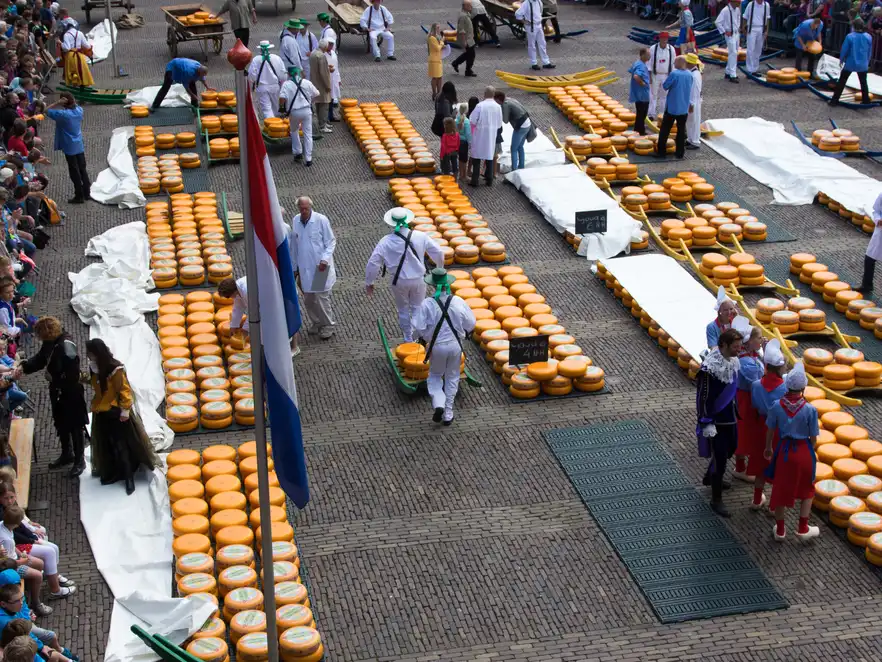 holländischer Käse auf dem Markt in Alkmaar