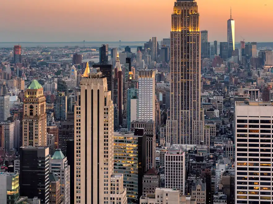 New York City skyline at sunset