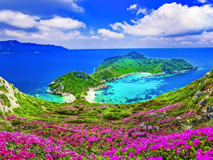 Luftaufnahme von Porto Timoni, Afionas-Region, Korfu